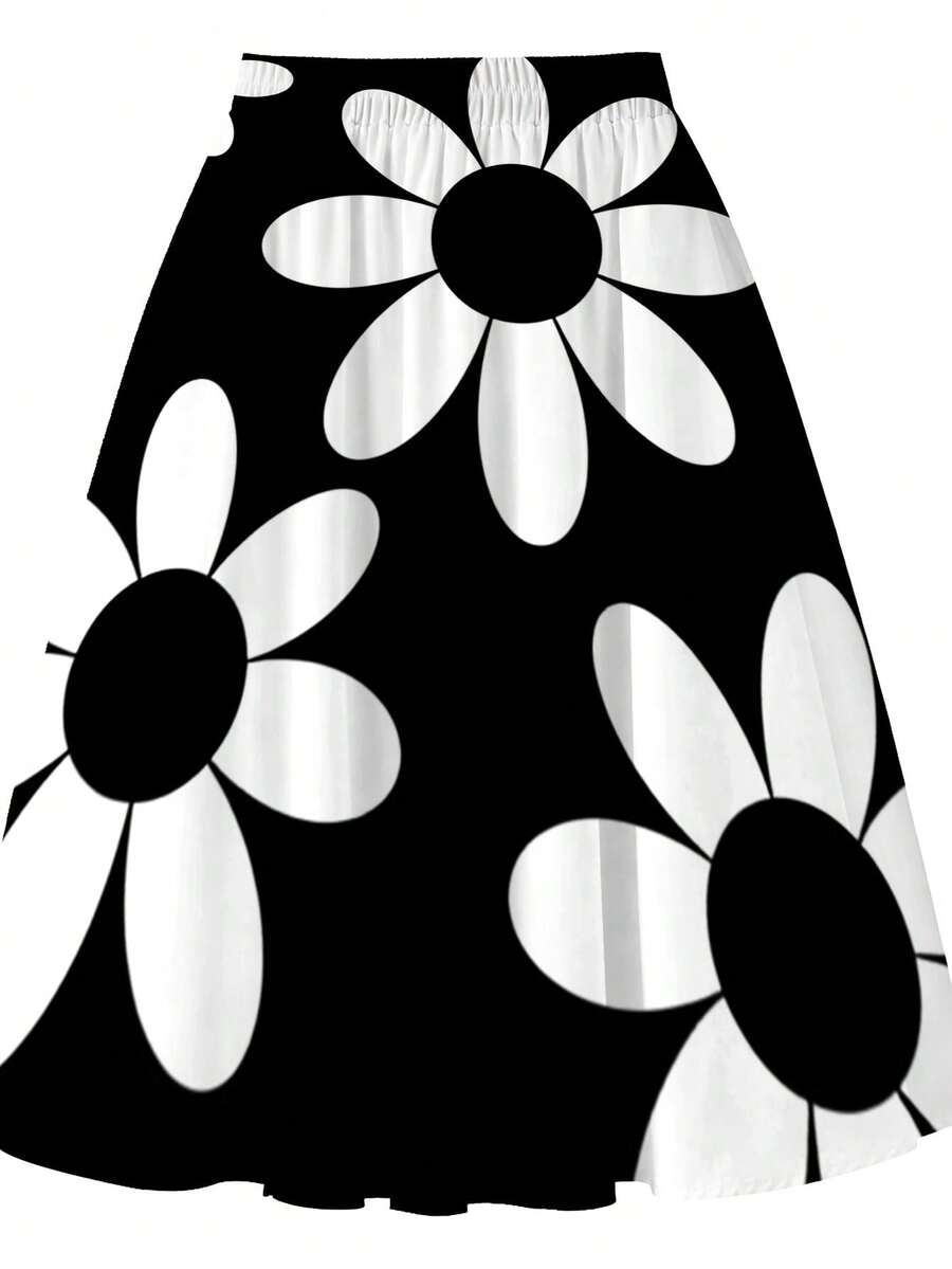 Midi Skirt Floral - Oversized Womens Daisy Print Midi Skirt
