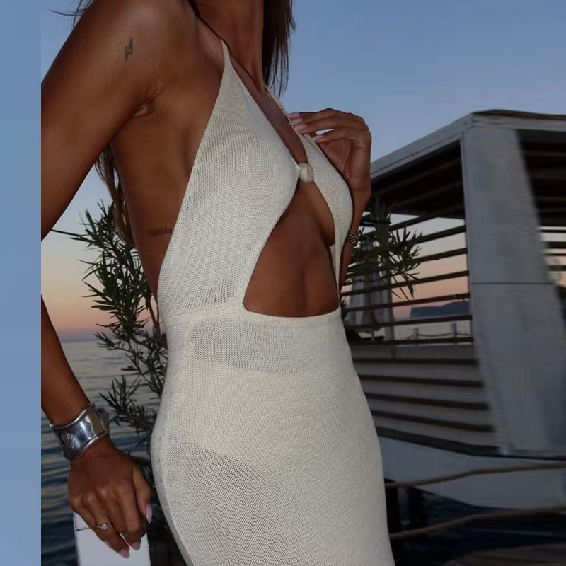 Cover Up Kaftan - Sexy Halter Low Cut Hollow Knitted