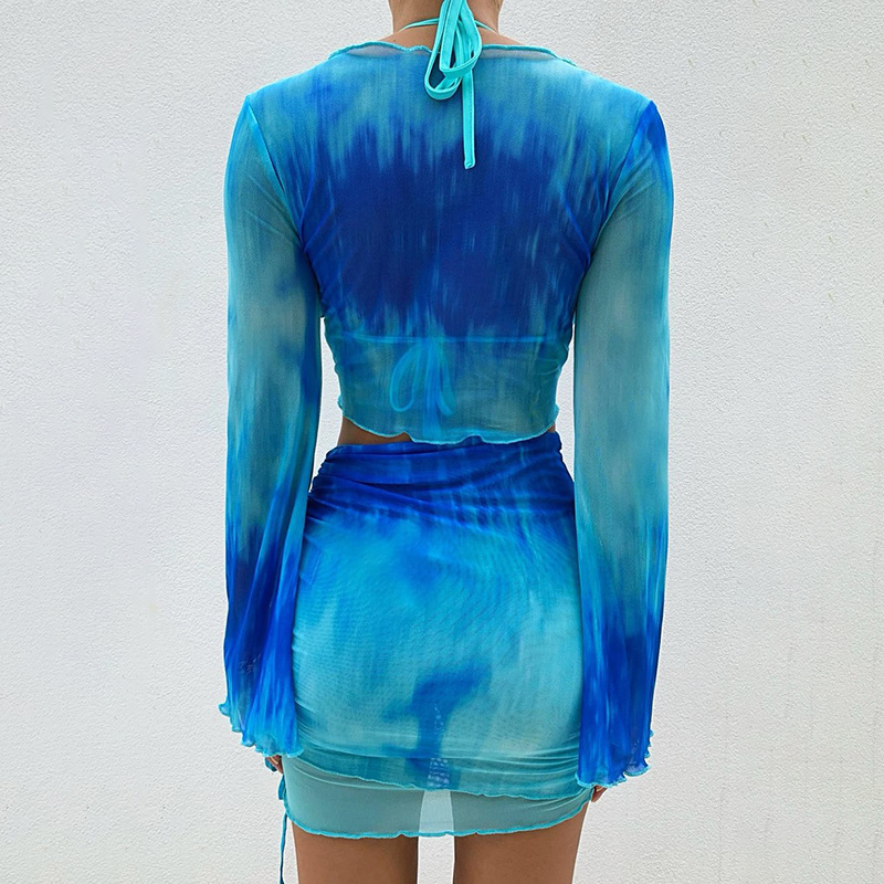 Nsangu Sexy Two Piece Set Blue - Crop Top Crochet avis et prix