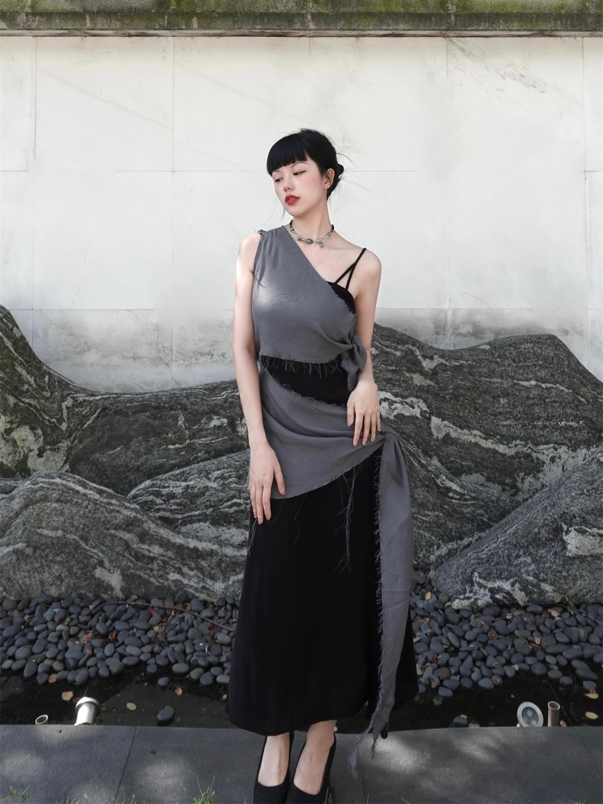Chill Grey Cotton Linen Black  - Linen Dress Wrap avis et prix