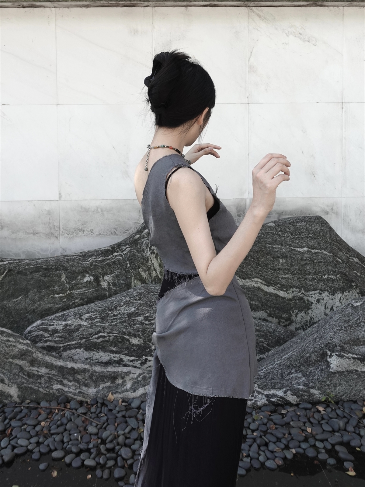 Chill Grey Cotton Linen Black  - Linen Dress Wrap avis et prix