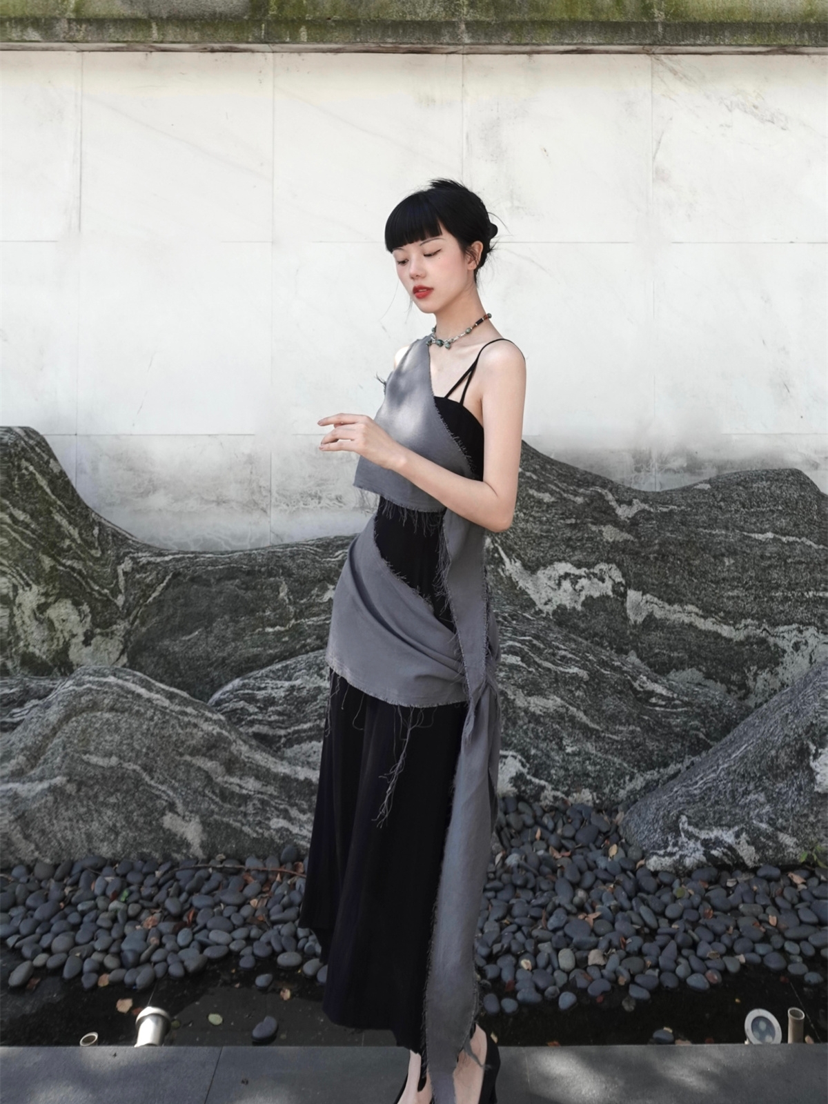 Chill Grey Cotton Linen Black  - Linen Dress Wrap avis et prix