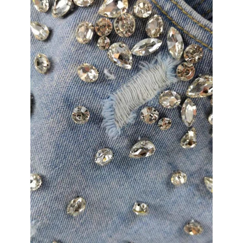 Hot girl style rhinestone ripp - Shorts Denim Frayed avis et prix