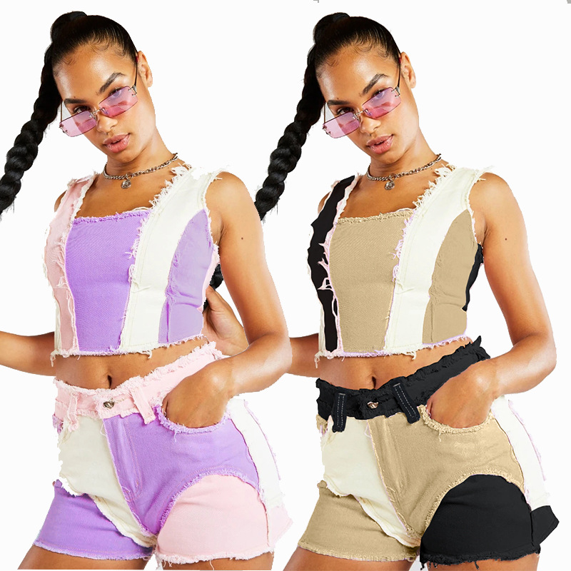 Fashion Mid-Waist Slim Fit Tor - Shorts Denim Frayed avis et prix