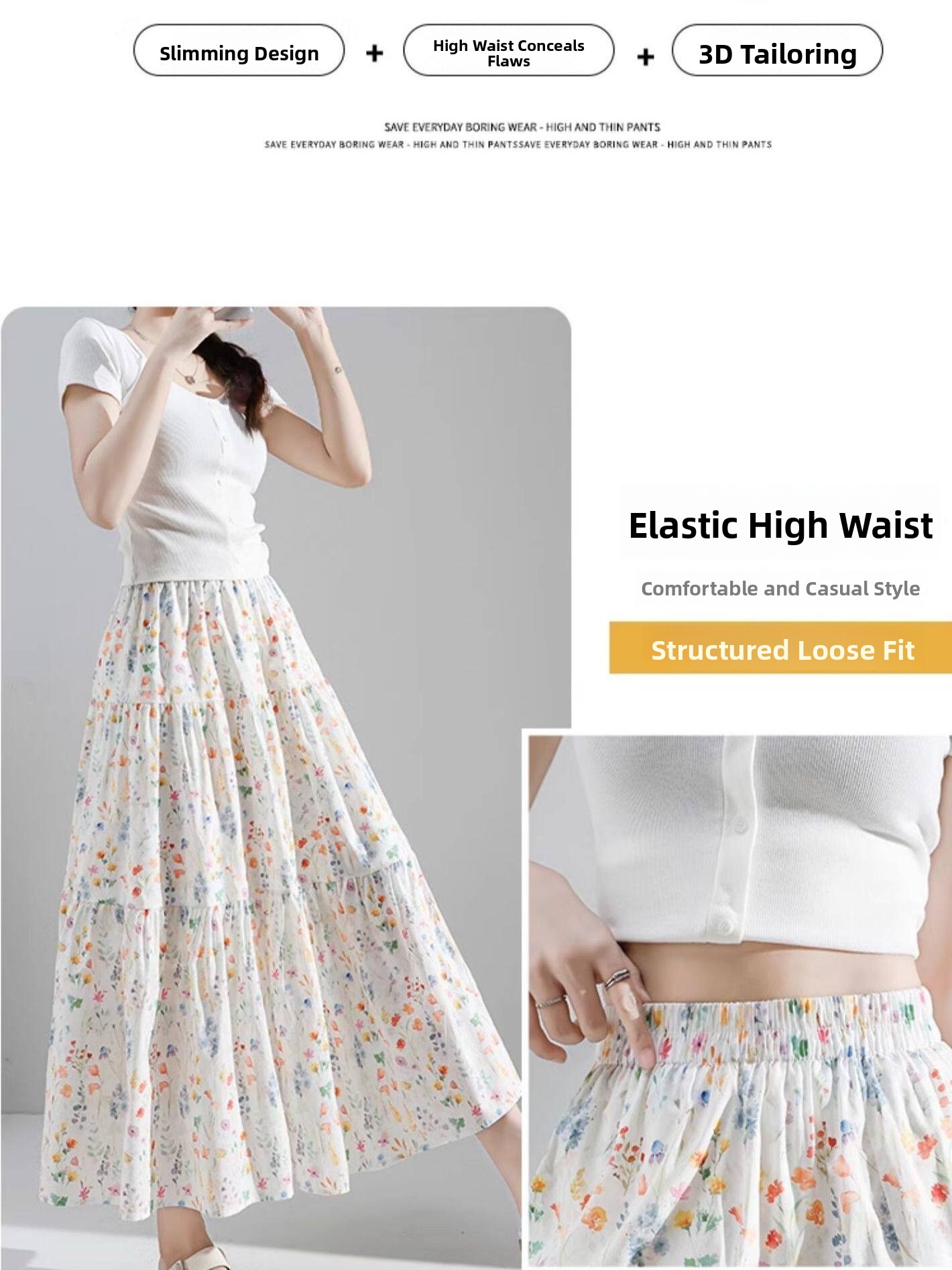 plus Size Floral Print A-Line  - Midi Skirt Floral avis et prix