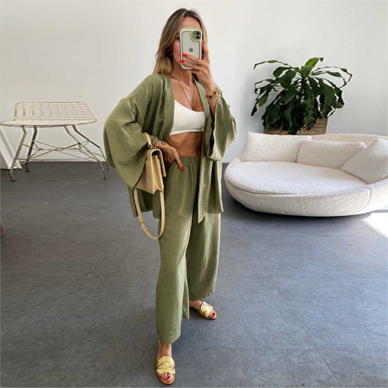 Women's Linen Trouser Suit Wit - Linen Pant Wide avis et prix