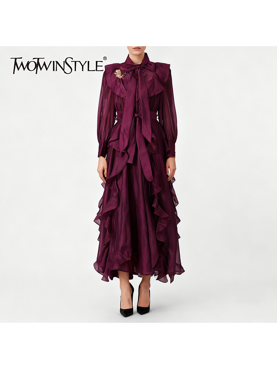 TWOTWINSTYLE Solid Spliced Ruf - Linen Dress Wrap avis et prix