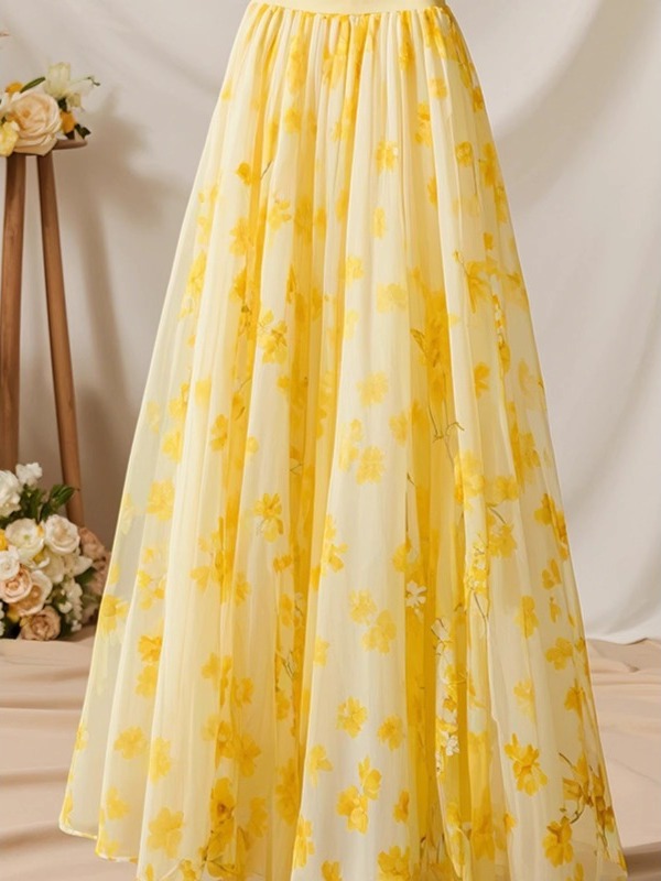 Summer 2026 High Waist Yellow  - Midi Skirt Floral avis et prix
