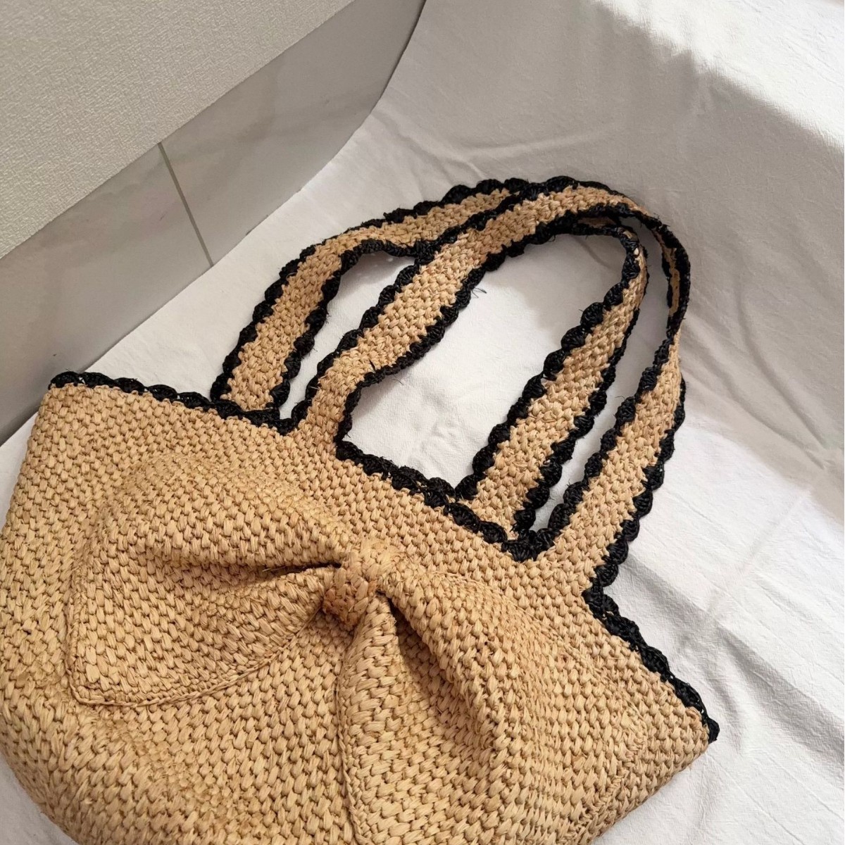 NEW raffia bow crochet handwov - Crochet Bag Raffia avis et prix