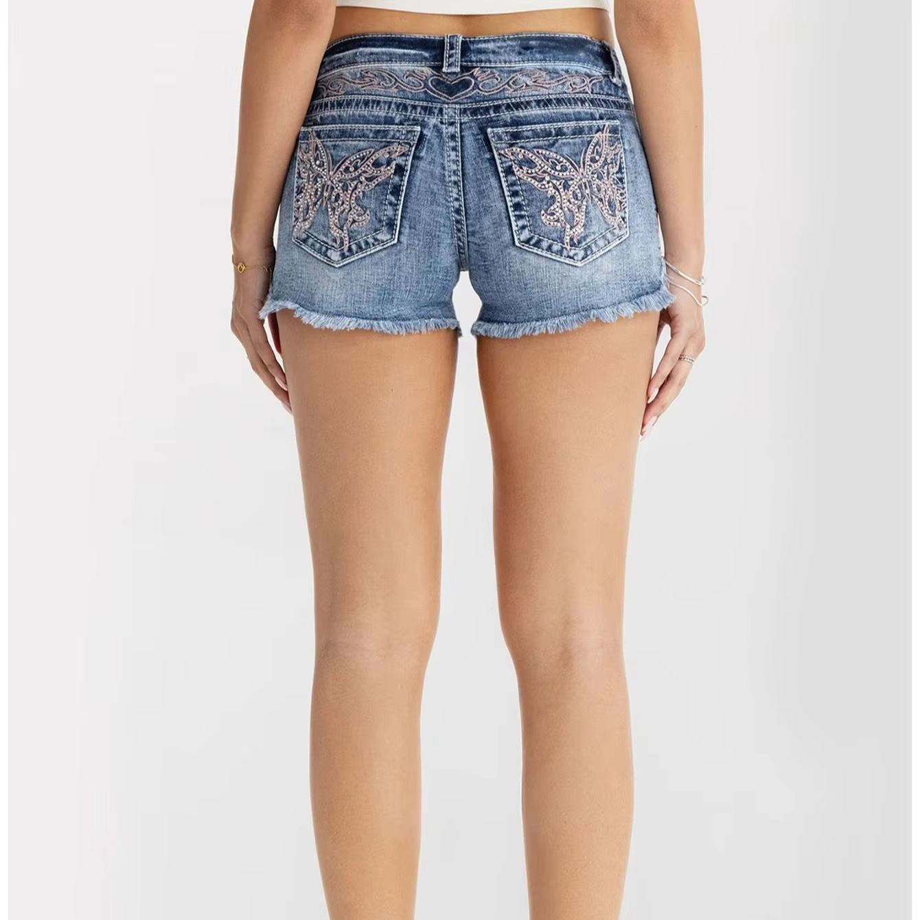 Women Clothes Butterfly Rhines - Shorts Denim Frayed avis et prix