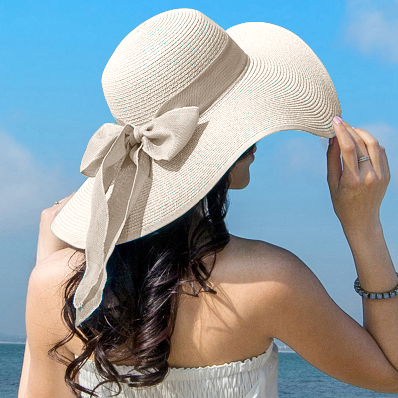 Summer Women Straw Hat Bowknot - Hat Floppy Wide avis et prix