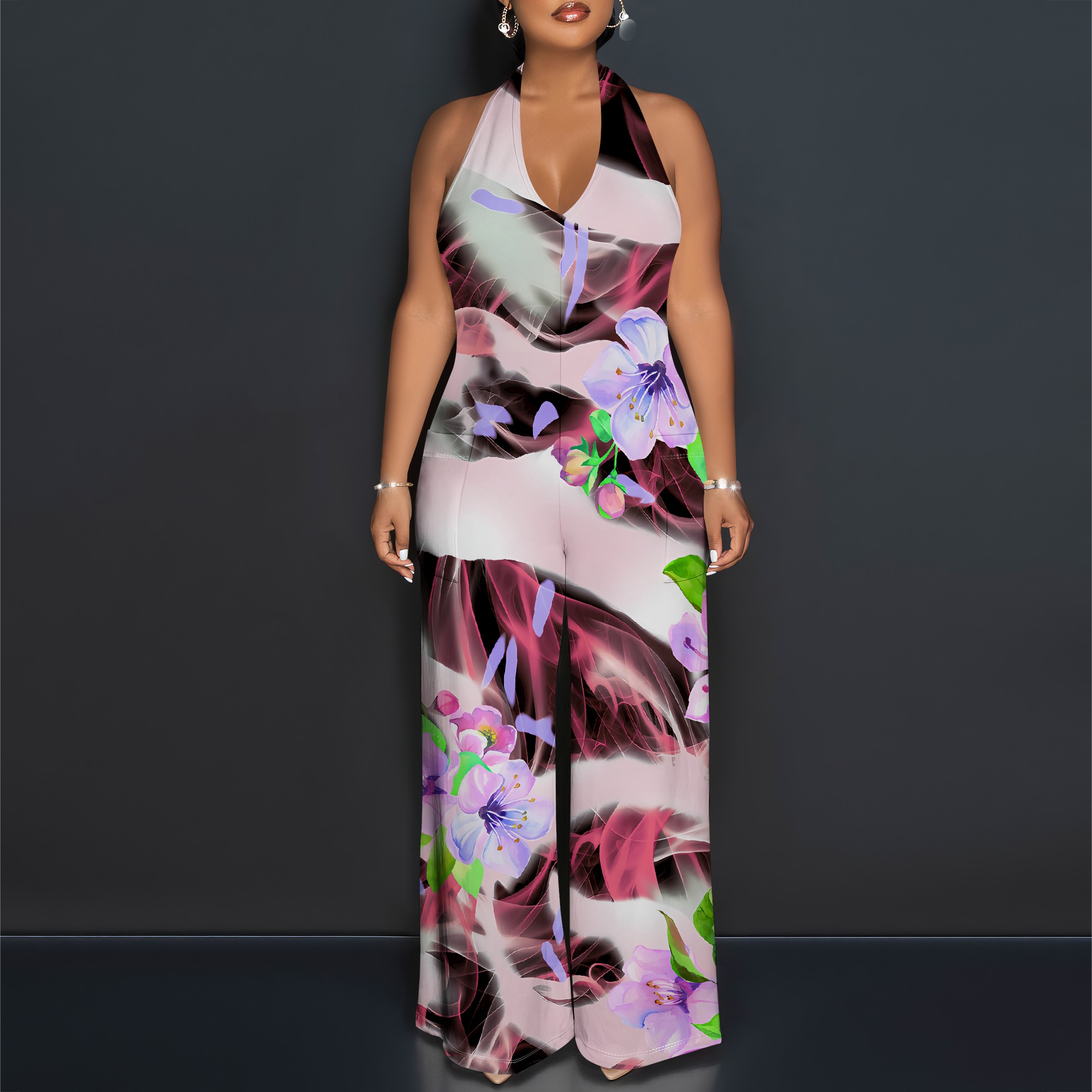 Floral Print Halter Jumpsuit - - Romper Floral Print avis et prix