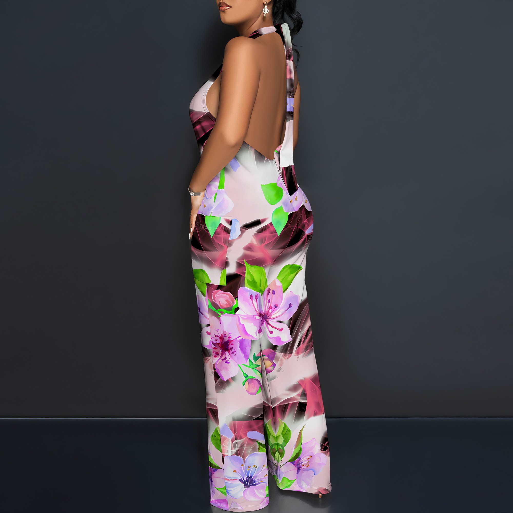 Floral Print Halter Jumpsuit - - Romper Floral Print avis et prix