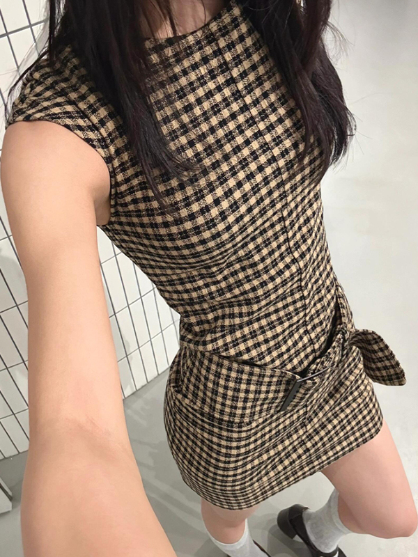 Retro Korean Plaid Slimming Ve - Linen Dress Wrap avis et prix