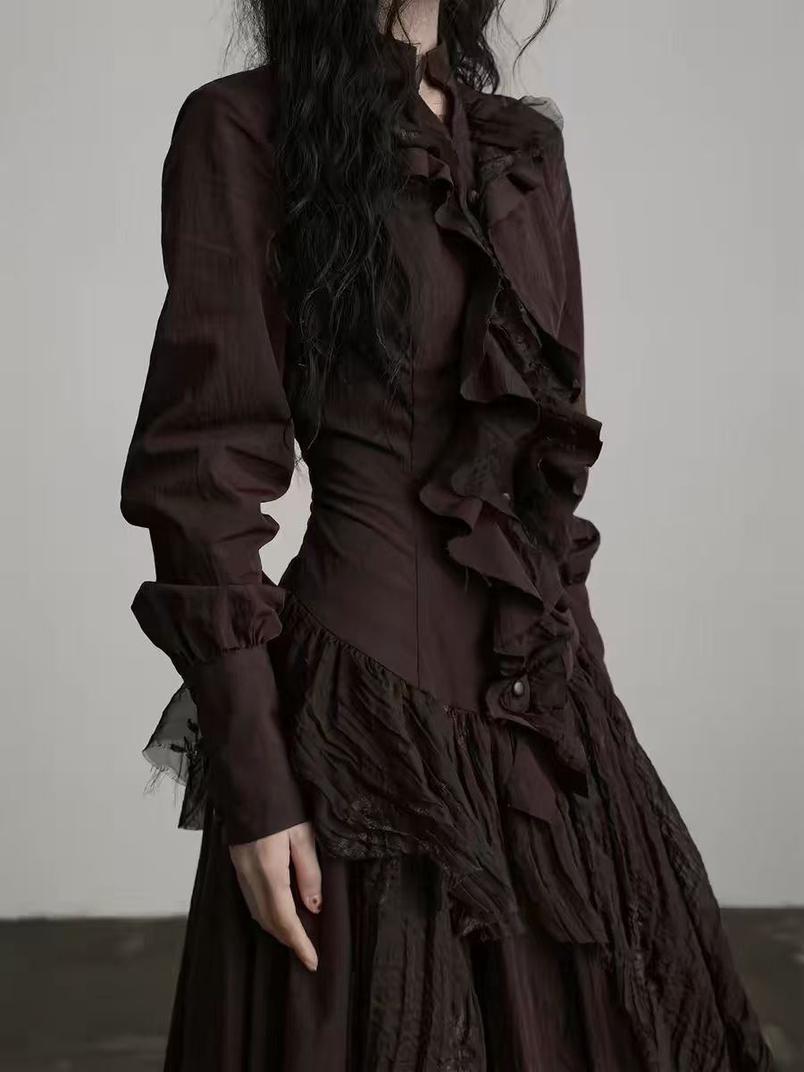 TWOTWINSTYLE Brown Spliced Fol - Linen Dress Wrap avis et prix