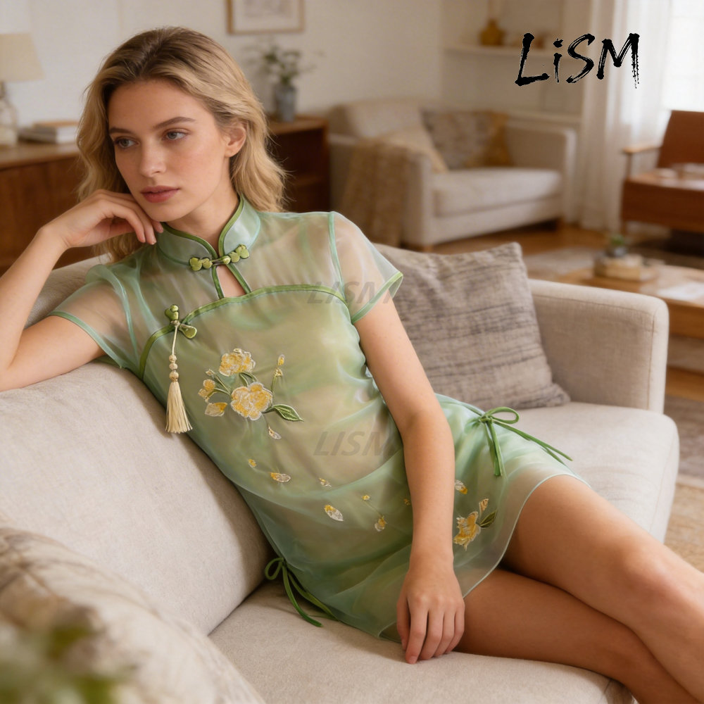 LiSM Women's Cheongsam Pajamas - Kimono Sheer Floral avis et prix