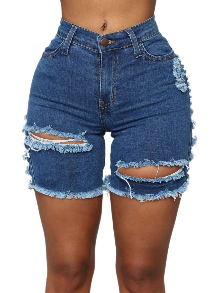 Women High Waist Ripped Denim  - Shorts Denim Frayed avis et prix