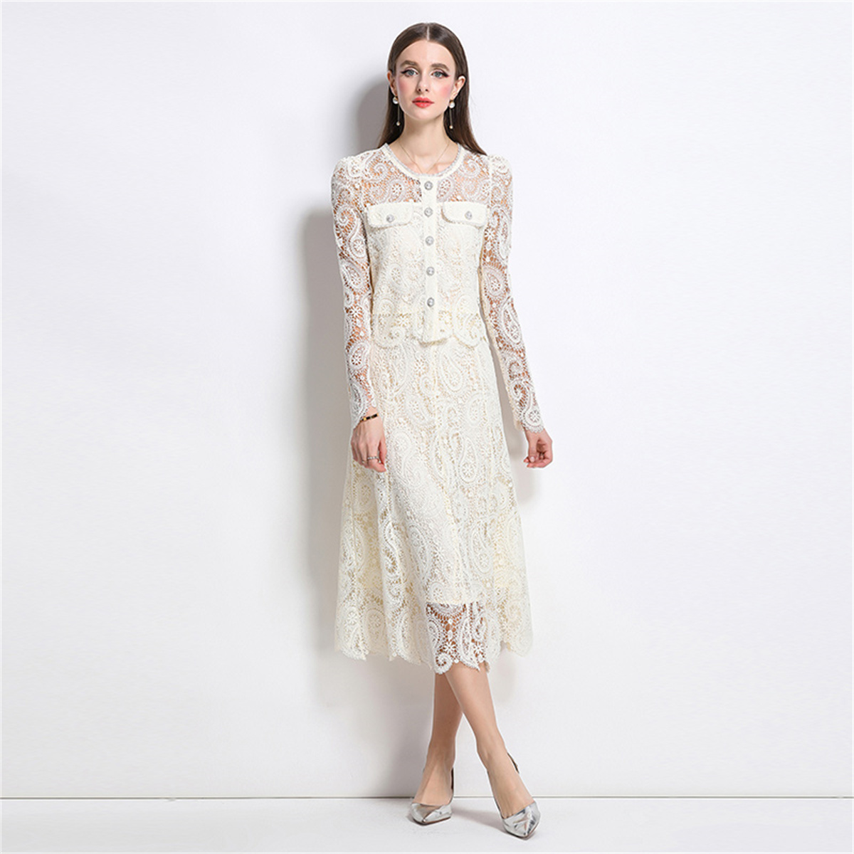 Spring Sweet Lace Flower Embro - Midi Skirt Floral avis et prix
