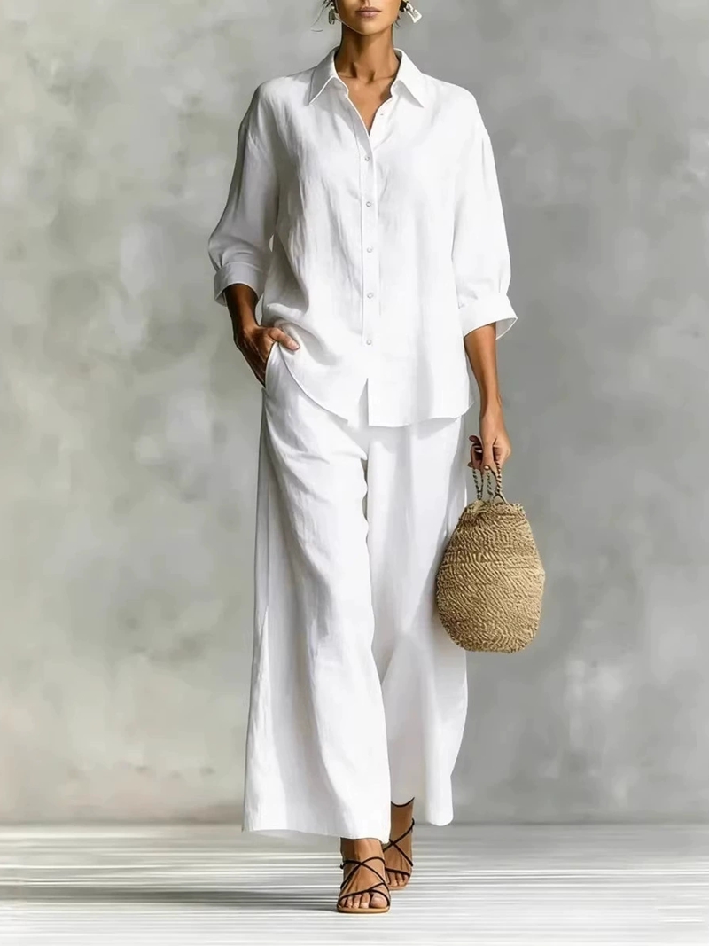 Women's New 7-Sleeve Shirt & W - Linen Pant Wide avis et prix