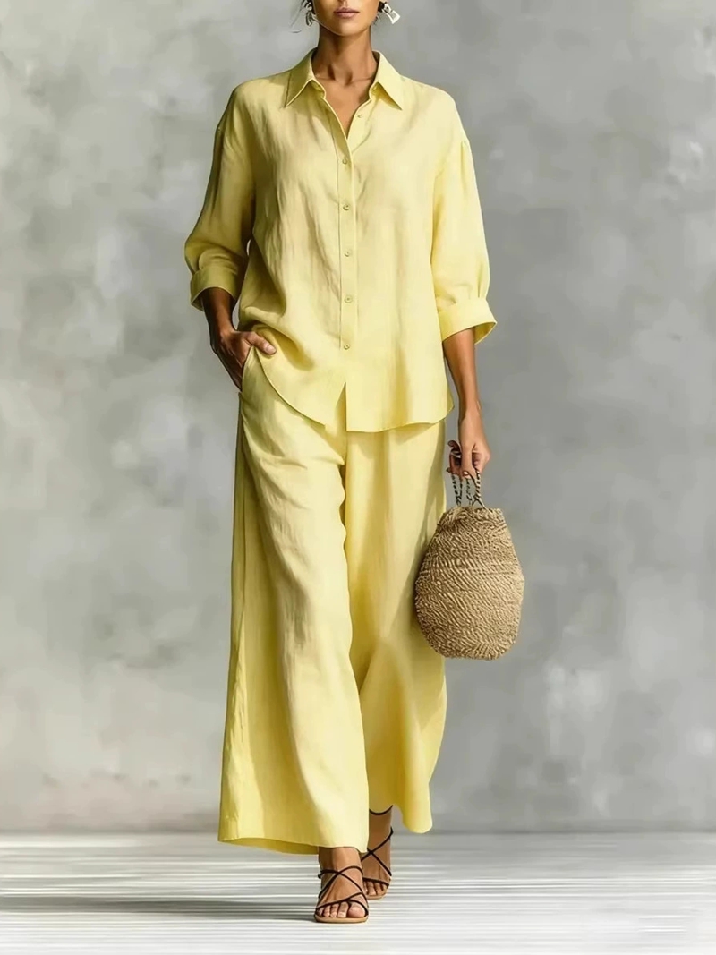 Women's New 7-Sleeve Shirt & W - Linen Pant Wide avis et prix