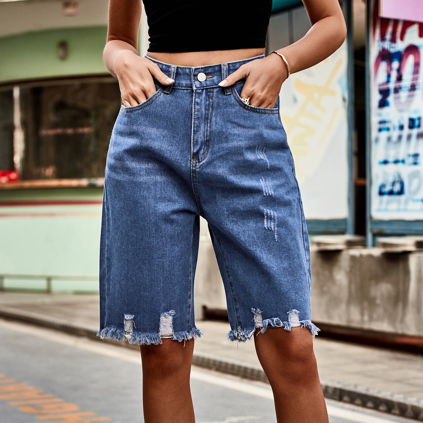 Summer Women's Clothing Distre - Shorts Denim Frayed avis et prix