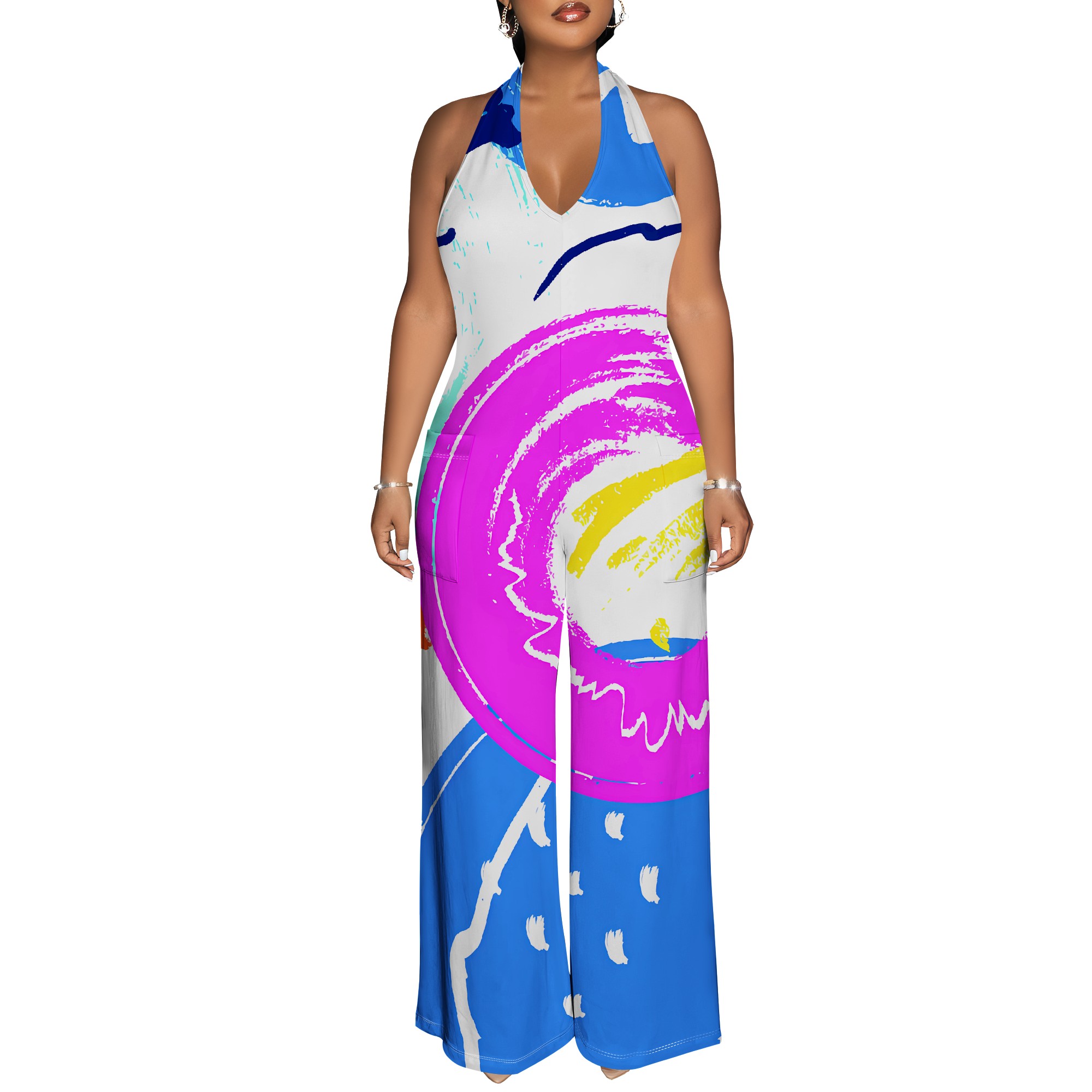 Bold Abstract Brushstroke Halt - Maxi Dress Halter avis et prix