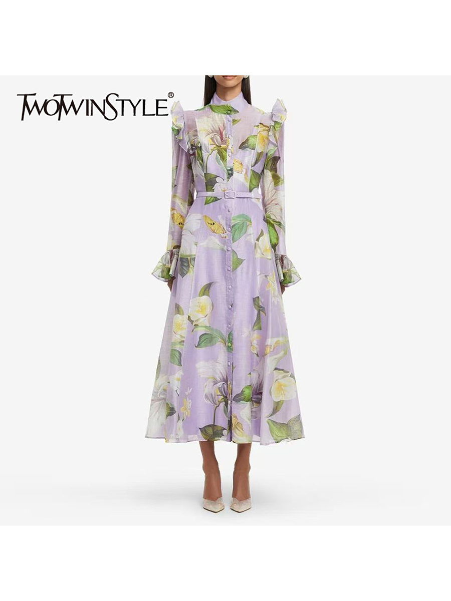 TWOTWINSTYLE Printing Spliced  - Linen Dress Wrap avis et prix