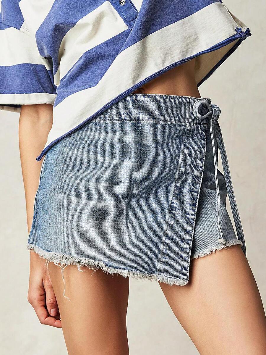 Women Denim Mini Skirt High Wa - Shorts Denim Frayed avis et prix