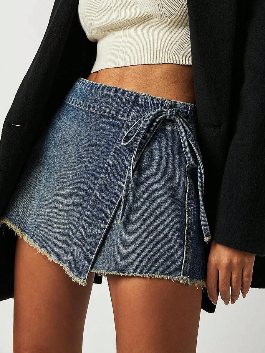 Women Denim Mini Skirt High Wa - Shorts Denim Frayed avis et prix