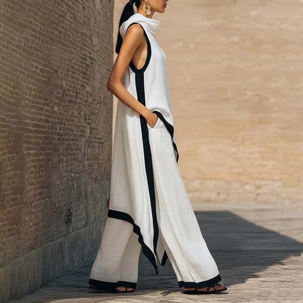 Women Color Block Cotton Linen - Linen Pant Wide avis et prix