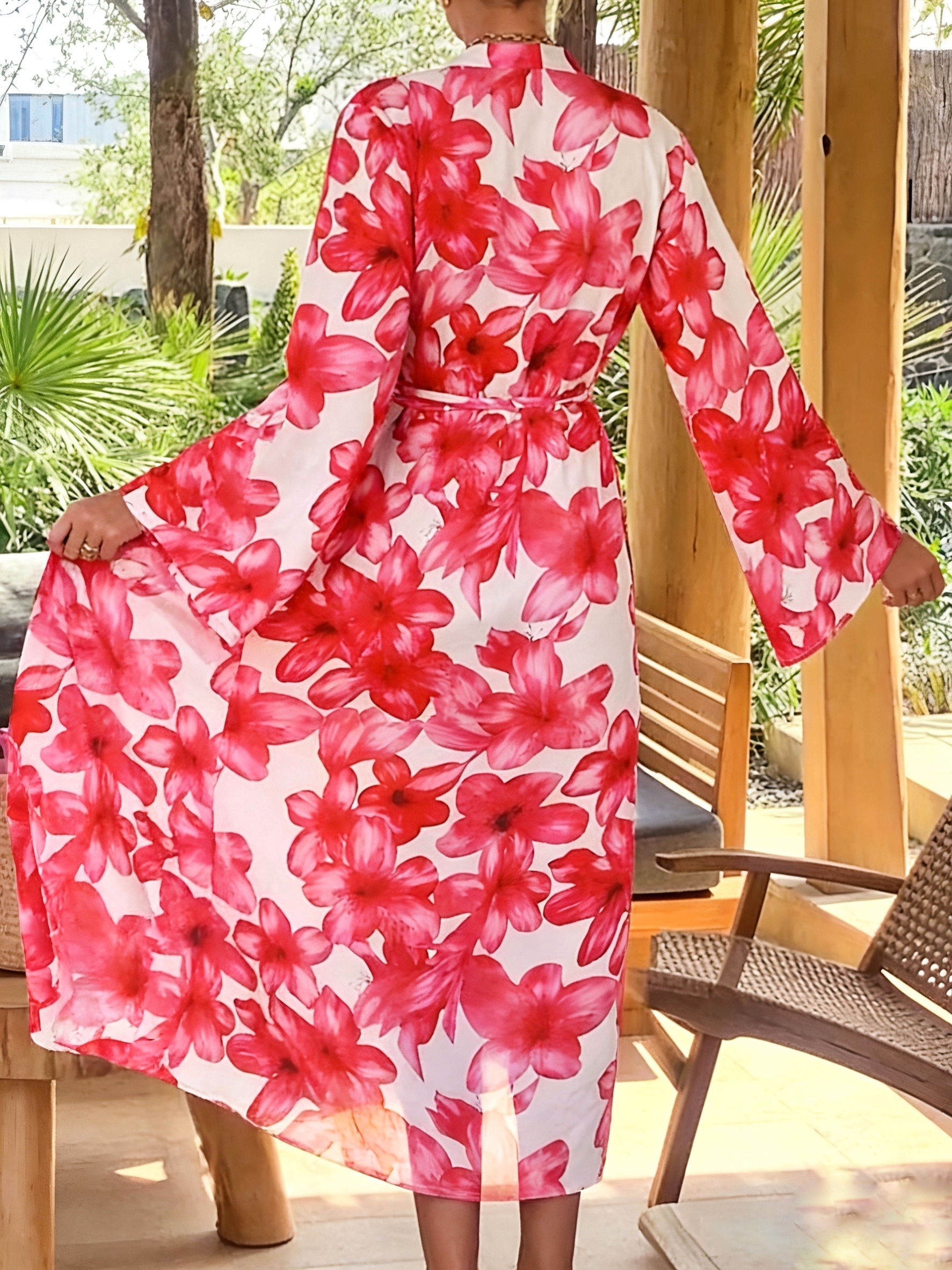 Women's Red Floral Kimono Robe - Kimono Sheer Floral avis et prix