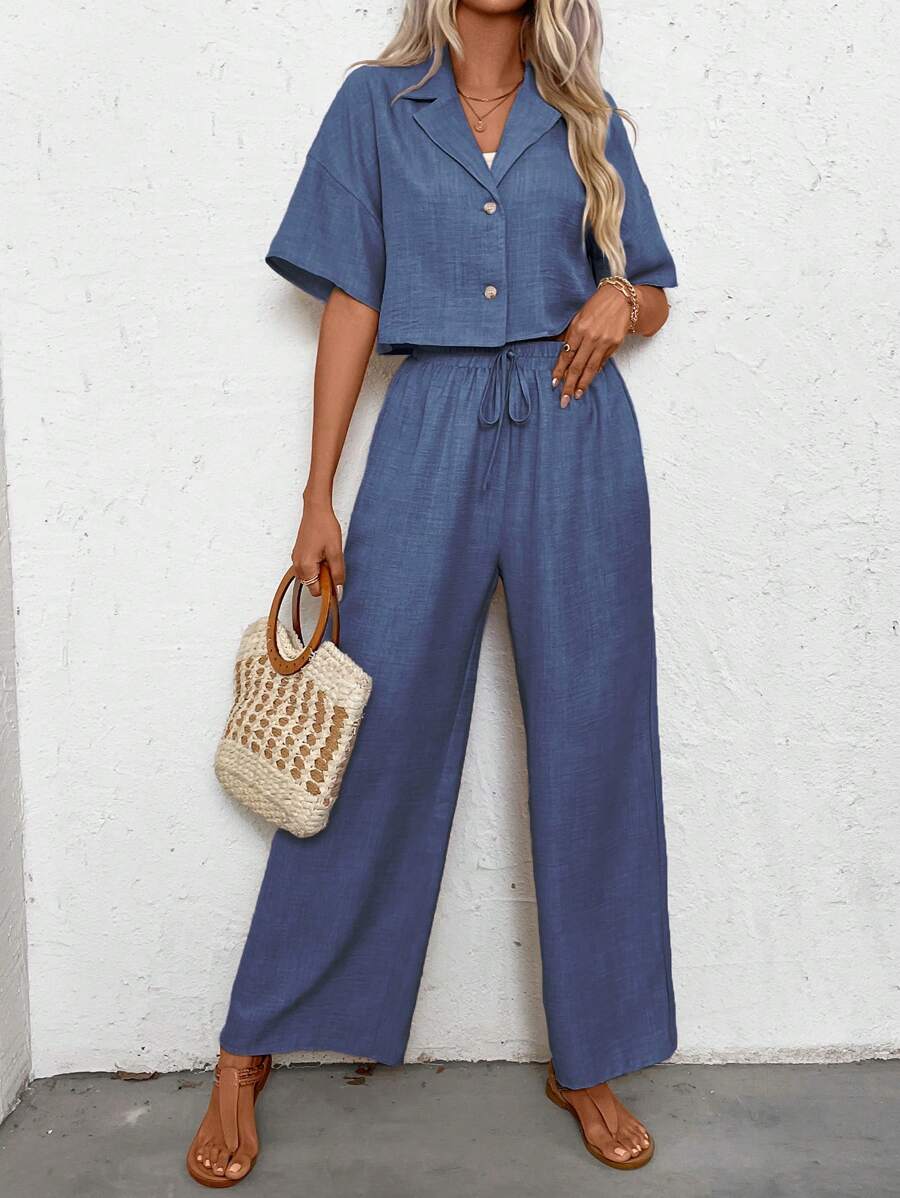 Womens Linen Short Sleeve Shir - Linen Pant Wide avis et prix