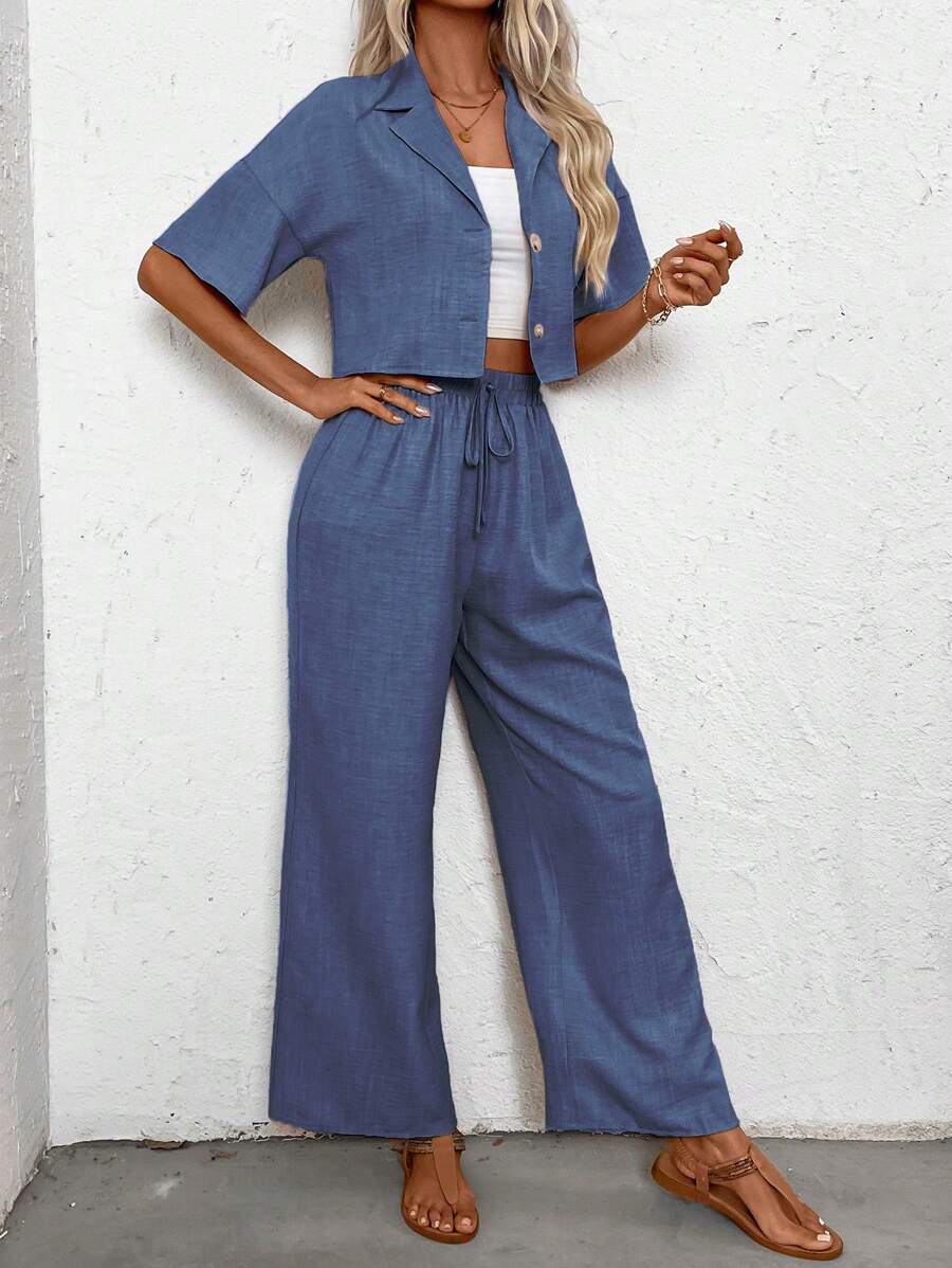 Womens Linen Short Sleeve Shir - Linen Pant Wide avis et prix