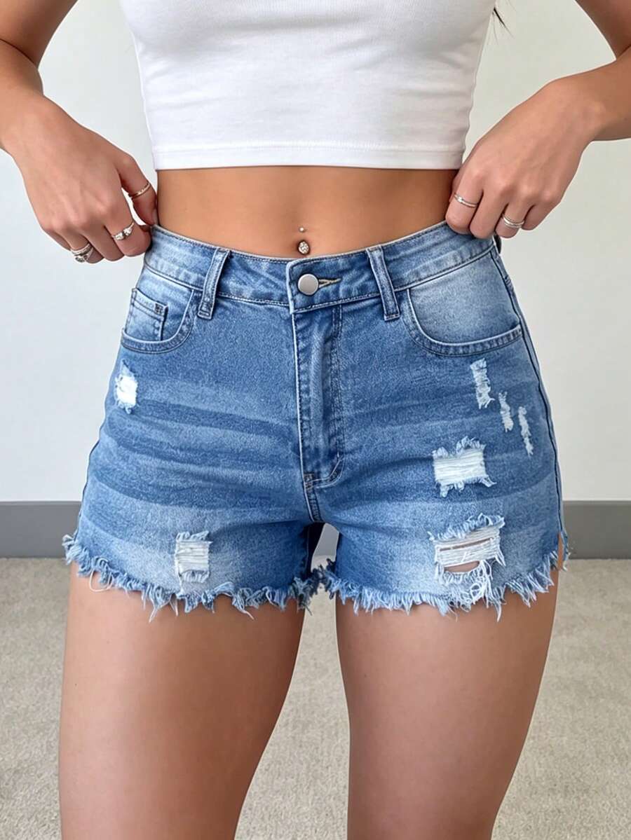 Womens Casual Distressed Denim - Shorts Denim Frayed avis et prix