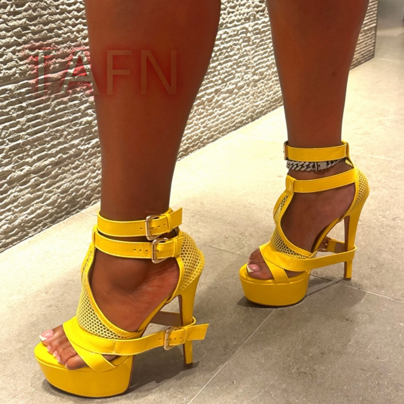 Mesh Buckle Strap Stiletto Pla - Sandal Strappy Heeled avis et prix