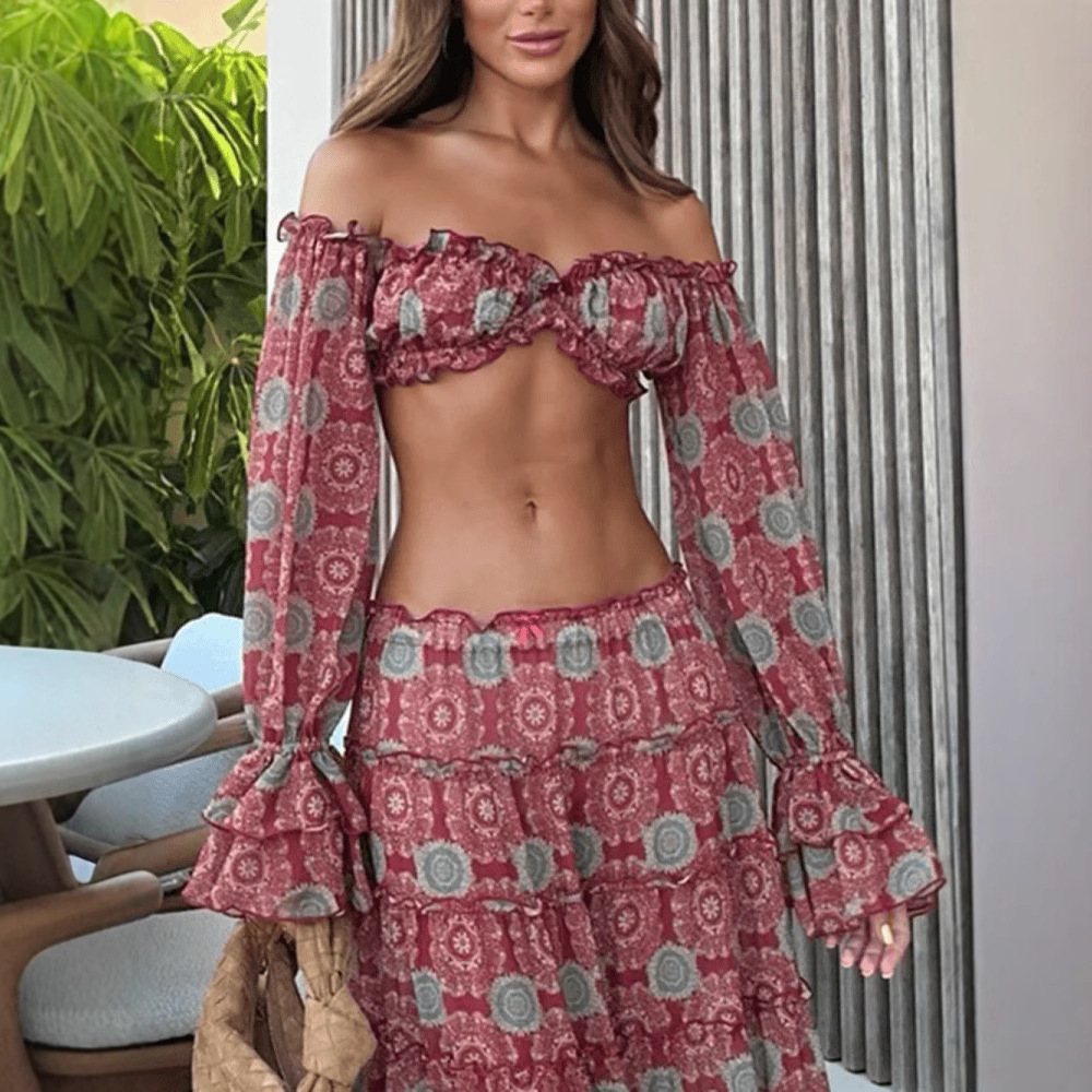 Vintage Print Skirt Two Piece  - Romper Floral Print avis et prix