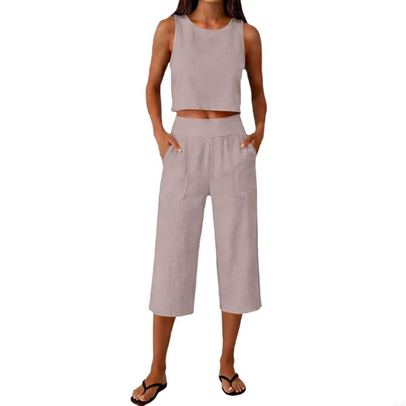 77HE Women's 2 Piece Outfits S - Linen Pant Wide avis et prix