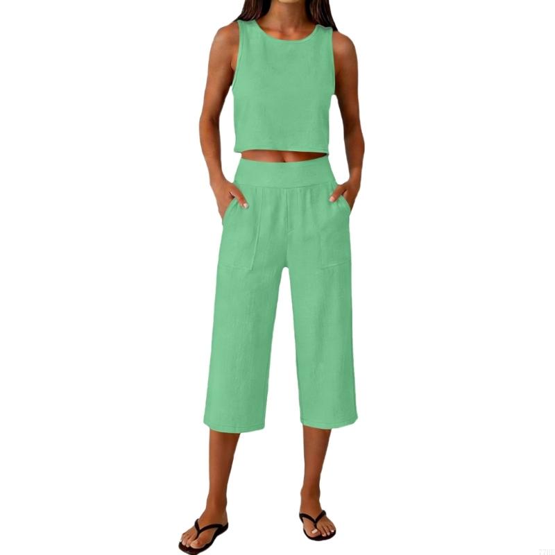 77HE Women's 2 Piece Outfits S - Linen Pant Wide avis et prix