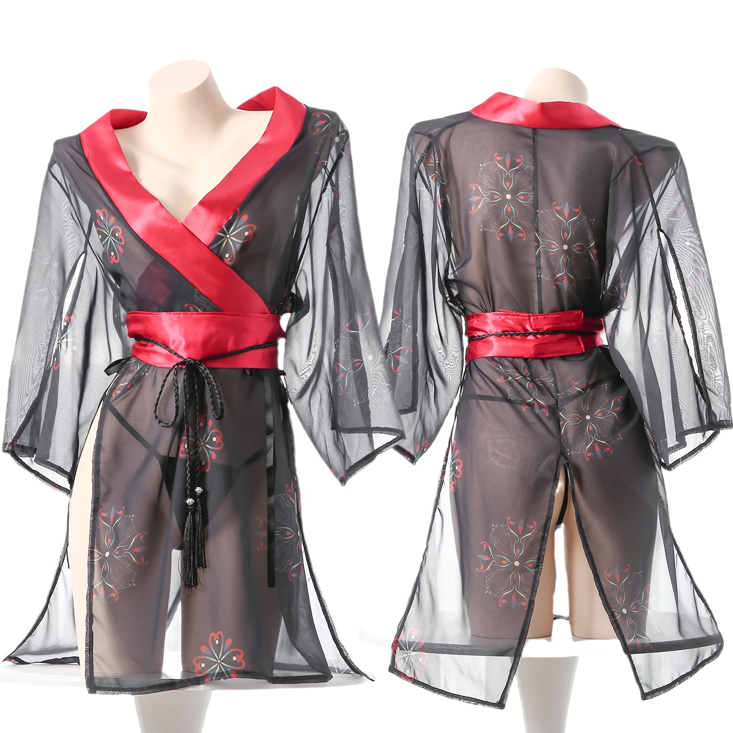 Women's Black Sheer Mesh Japan - Kimono Sheer Floral avis et prix