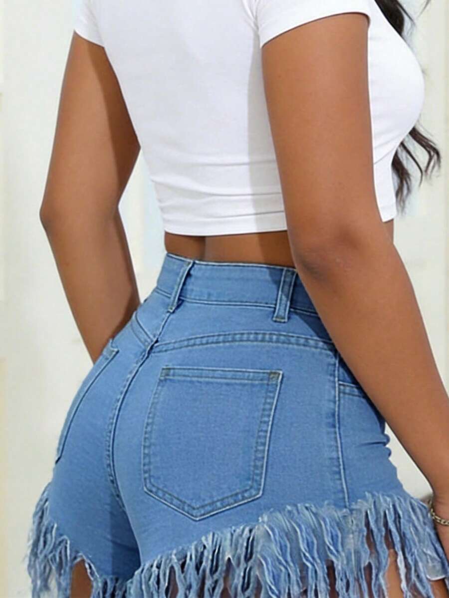 Distressed Frayed Hem Denim Sh - Shorts Denim Frayed avis et prix