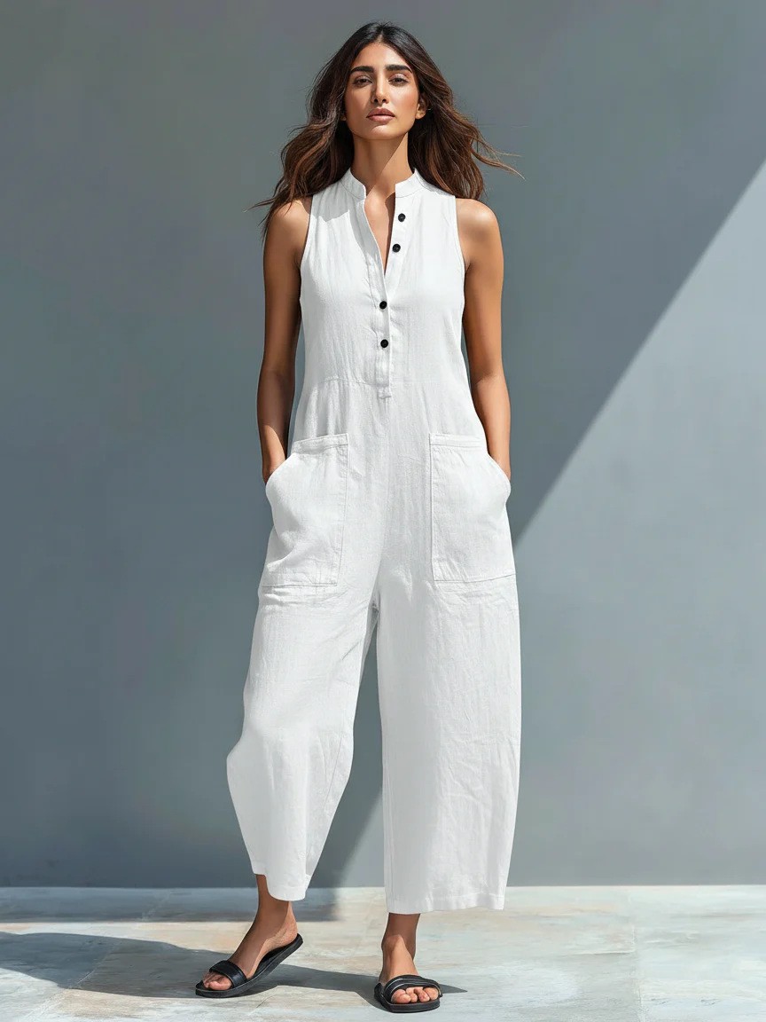 Summer Women's Clothing Sleeve - Jumpsuit Linen Relaxed avis et prix