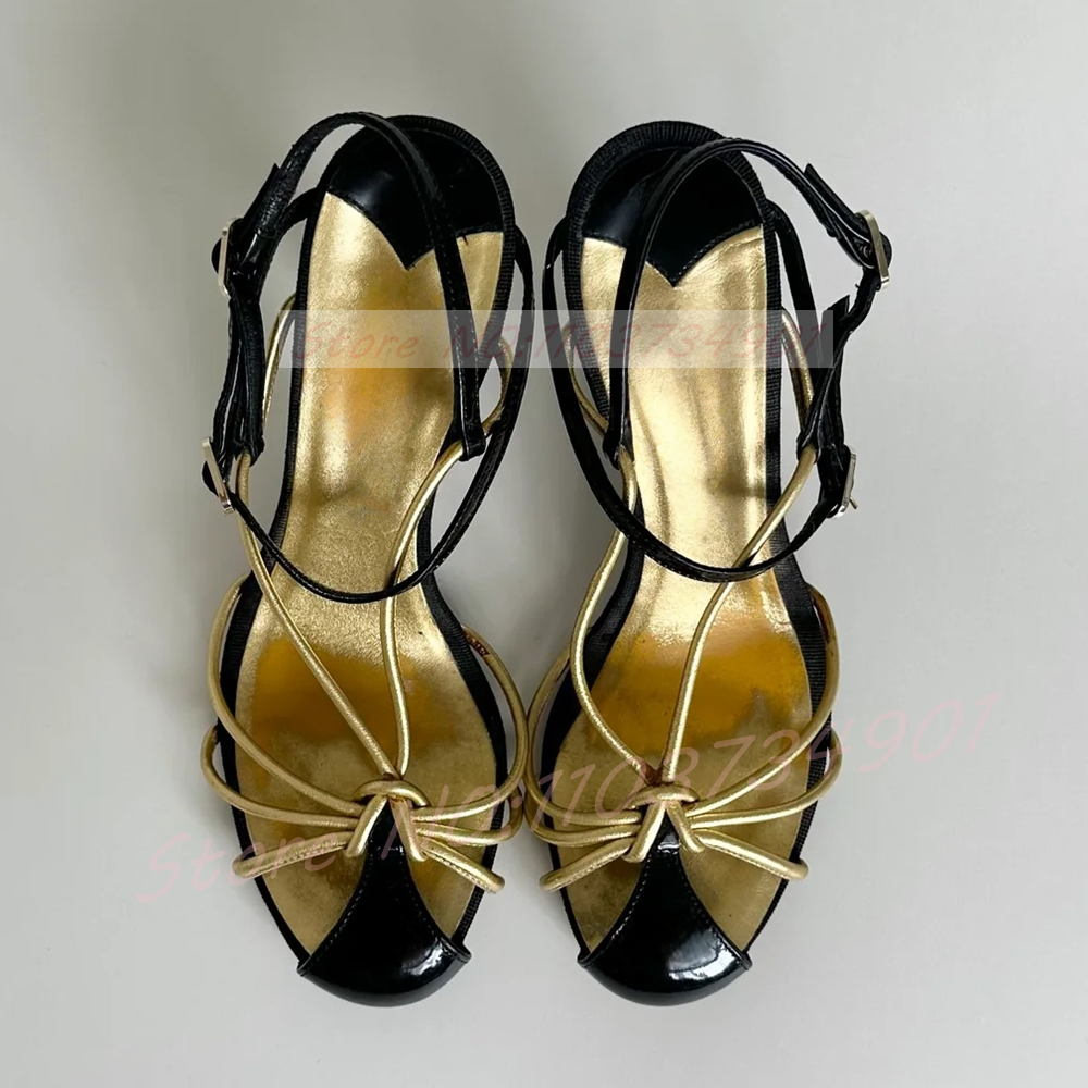 Gold Caged Strappy Knot Sandal - Sandal Strappy Heeled avis et prix