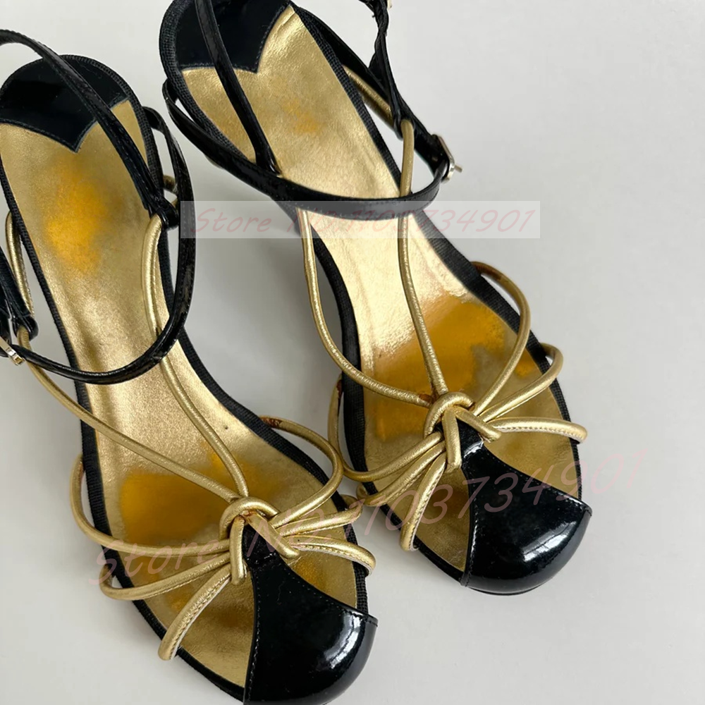Gold Caged Strappy Knot Sandal - Sandal Strappy Heeled avis et prix
