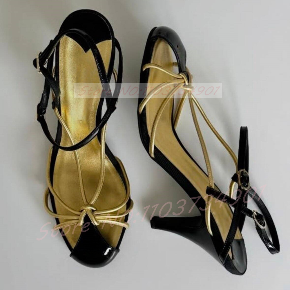 Gold Caged Strappy Knot Sandal - Sandal Strappy Heeled avis et prix