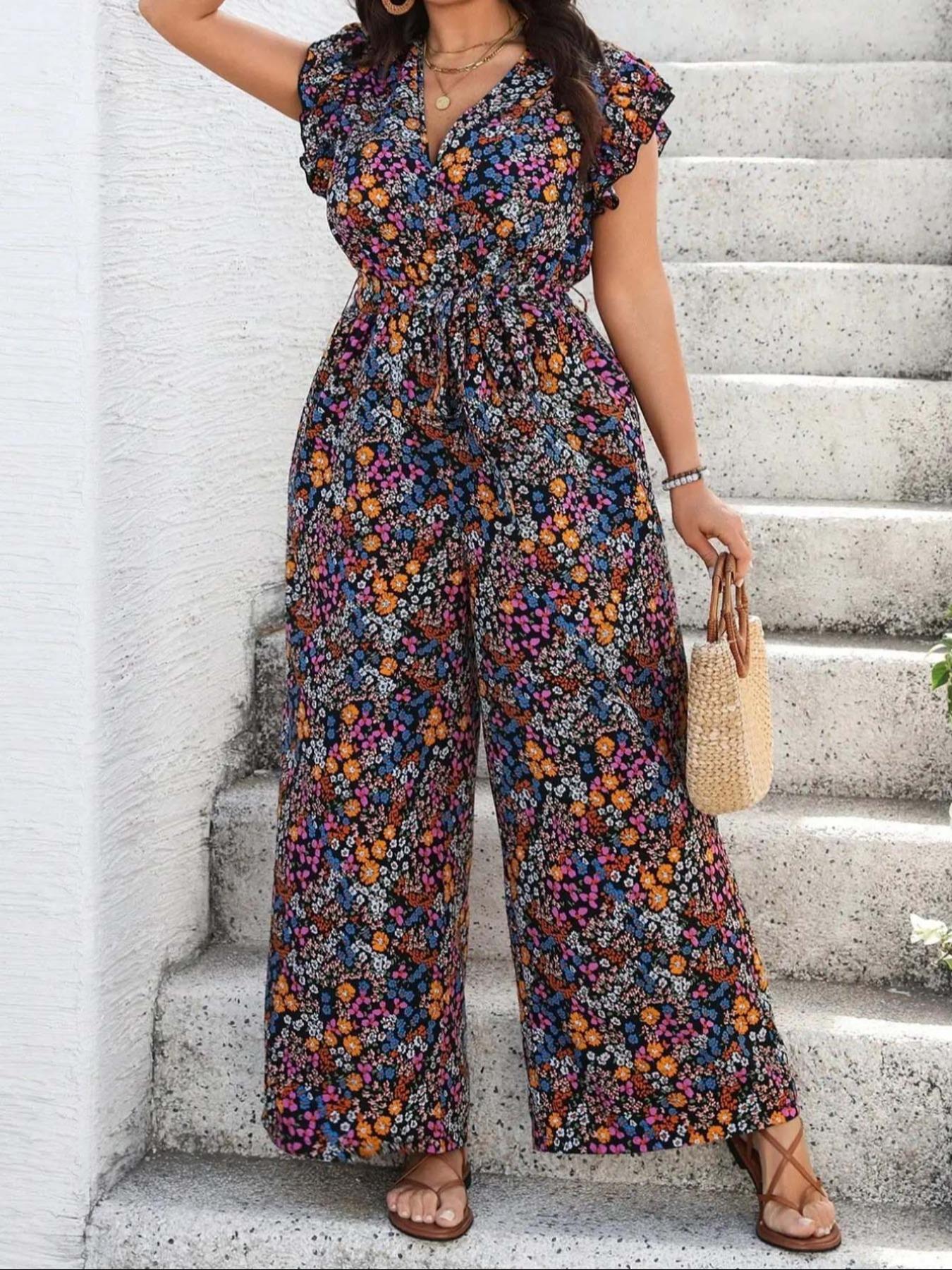 【Plus Size】 Floral Print Tie S - Romper Floral Print avis et prix