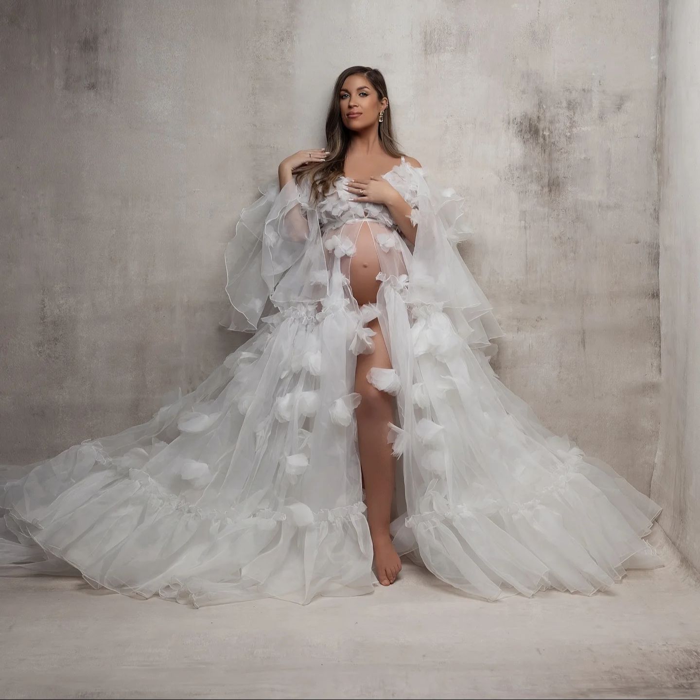 White Floral Tulle Bridal Wrap - Kimono Sheer Floral avis et prix